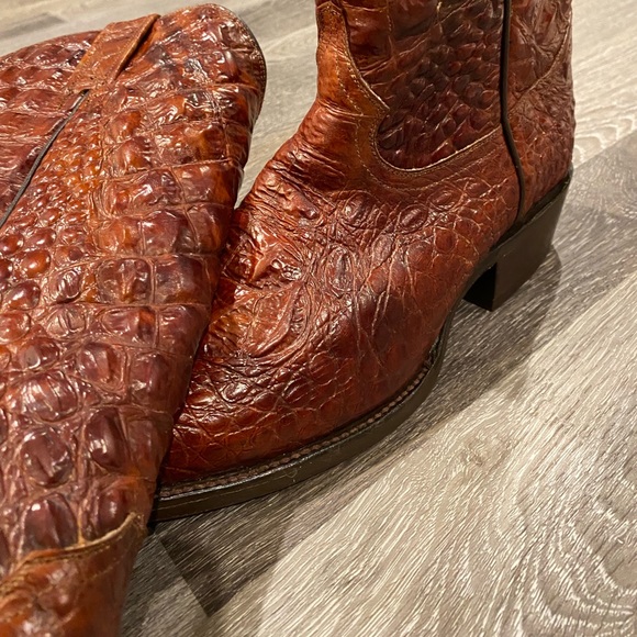 Caiman Embossed Mens Boots (Cognac) - Picture 1 of 4